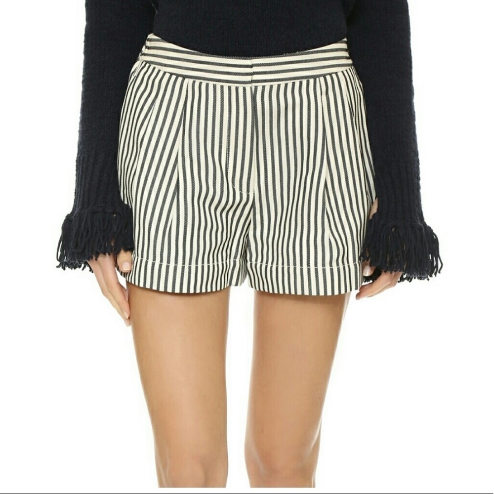 3.1 Phillip Lim Ivory & Black Striped Linen Blend Shorts Size 2